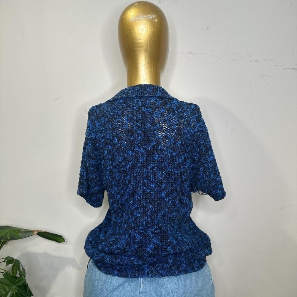 Coastal Grandmother Vintage Cotton blue black short sleeve summer sweater MEDIUM - Picture 8 of 8